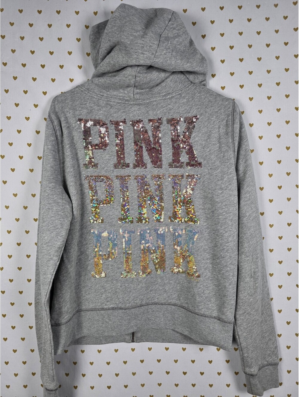 Victorias Secret Pink Gradient Bling Sequined Full ZIp Hoodie Jacket LARGE